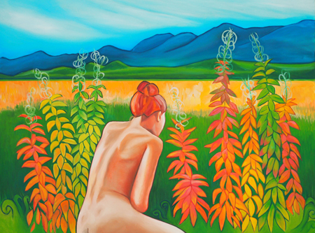 Southeast Alaska Wetlands Painting by Elise Tomlinson with figure